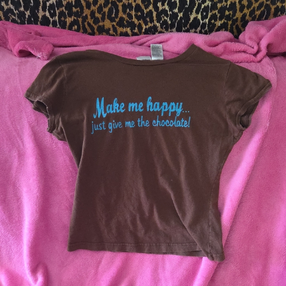 Make Me Happy Brown Juniors Graphic Tee - Chocolate Text